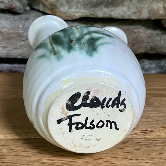 VTG Pottery Oil Lamp Clouds Folsom Handcrafted Vase Cattails Nature Hand Painted - Picture 4 of 7